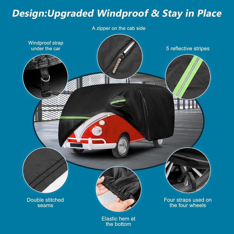 BIGACOVER Car Cover for 1950-1992 VW Bus T1 T2 T3, Waterproof 420D Oxford Cloth Cover Outdoor Full Car Covers with Zipper Windproof Heavy Duty All Weather with Wind, Sun, UV and Dust Protectio - Image 4
